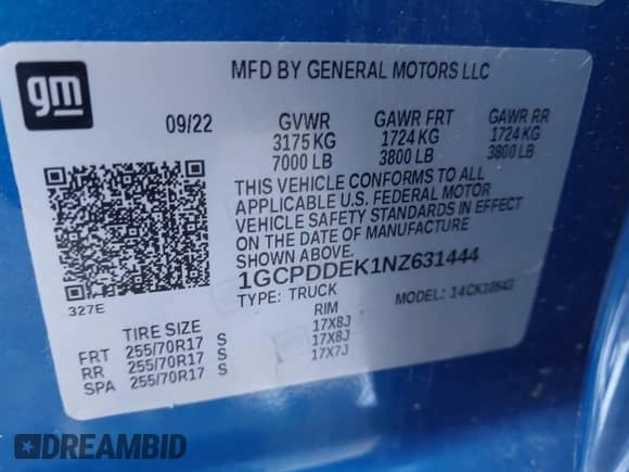 2022 Chevrolet Silverado 1500 LT z VIN 1GCPDDEK1NZ631444, wystawiony jako IAAI lot #43555685 z przebiegiem 57 360 mil mil oraz . Historia ofert i sprzedaży dostępna na DreamBid. Obrazek 9.