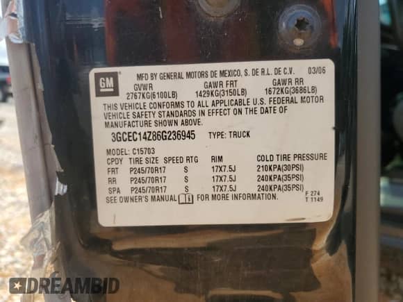 2006 Chevrolet Silverado 1500 Work Truck with VIN 3GCEC14Z86G236945, listed as a Copart auction lot 57339525 with 177,965 mi miles and Salvage title. Bid and sale history available at DreamBid. Image 12.