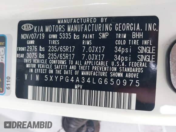 2020 Kia Sorento LX с VIN 5XYPG4A34LG650975, выставлен на аукционе IAAI как лот 42814696 с пробегом 79 970 миль миль и . История ставок и продаж доступна на DreamBid. Изображение 9.