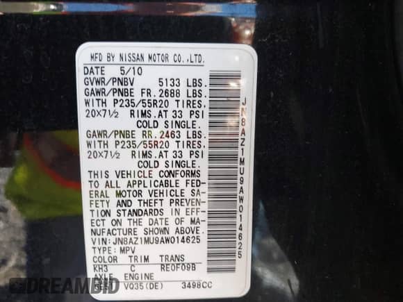 2010 Nissan Murano SL с VIN JN8AZ1MU9AW014625, выставлен на аукционе IAAI как лот 40934240 с пробегом 183 736 миль миль и . История ставок и продаж доступна на DreamBid. Изображение 9.