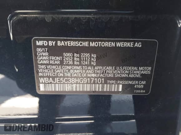 2017 BMW 5 Series 540i с VIN WBAJE5C38HG917101, выставлен на аукционе IAAI как лот 42047417 с пробегом 96 958 миль миль и . История ставок и продаж доступна на DreamBid. Изображение 9.