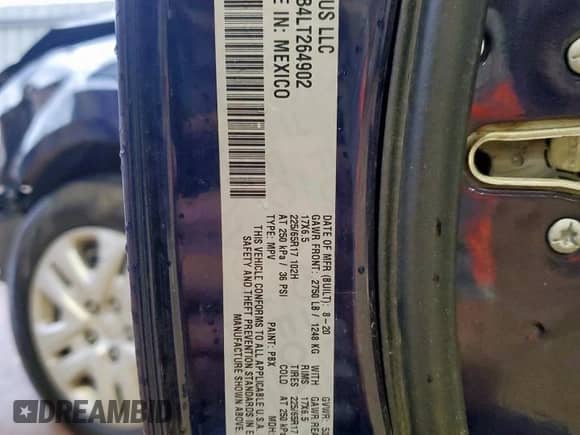 2020 Dodge Journey SE Value z VIN 3C4PDCAB4LT264902, wystawiony jako Copart lot #70766205 z przebiegiem 95 284 mil mil oraz Szkoda całkowita • Salvage title. Historia ofert i sprzedaży dostępna na DreamBid. Obrazek 14.
