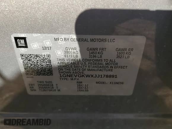 2018 Chevrolet Traverse LT Cloth с VIN 1GNEVGKWXJJ178891, выставлен на аукционе Copart как лот 71154475 с пробегом 160 198 миль миль и Чистый • Clean title. История ставок и продаж доступна на DreamBid. Изображение 13.