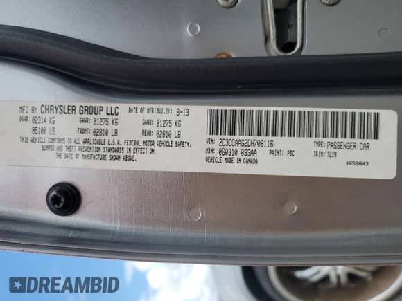 2013 Chrysler 300 with VIN 2C3CCAAG2DH708116, listed as a Copart auction lot 81411865 with 111,633 mi miles and Salvage title. Bid and sale history available at DreamBid. Image 12.