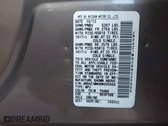 2013 Nissan Murano S с VIN JN8AZ1MW0DW305889, выставлен на аукционе IAAI как лот 41009167 с пробегом 107 205 миль миль и . История ставок и продаж доступна на DreamBid. Изображение 9.