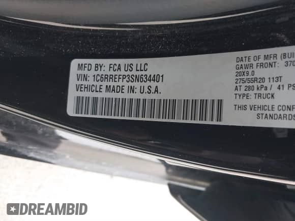 2025 Ram 1500 Big Horn z VIN 1C6RREFP3SN634401, wystawiony jako IAAI lot #41434346 z przebiegiem 4 226 mil mil oraz . Historia ofert i sprzedaży dostępna na DreamBid. Obrazek 9.