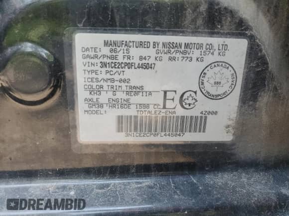 2015 Nissan Note SR с VIN 3N1CE2CP0FL445047, выставлен на аукционе Copart как лот 63109125 с пробегом 97 603 миль миль и На запчасти • Non repairable. История ставок и продаж доступна на DreamBid. Изображение 13.