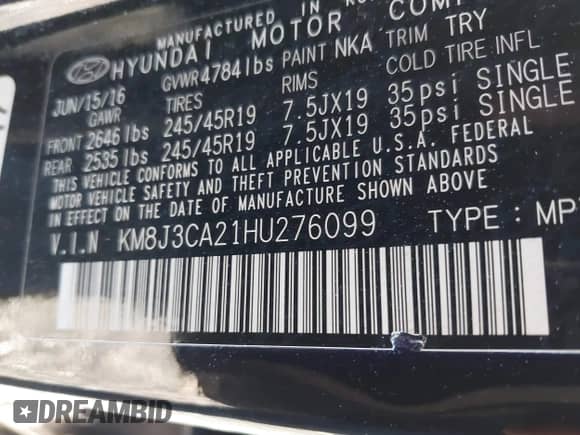 2017 Hyundai Tucson Eco с VIN KM8J3CA21HU276099, выставлен на аукционе IAAI как лот 41395961 с пробегом 153 442 миль миль и . История ставок и продаж доступна на DreamBid. Изображение 9.