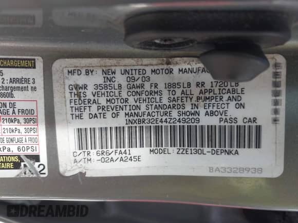 2004 Toyota Corolla CE z VIN 1NXBR32E44Z249209, wystawiony jako IAAI lot #43208727 z przebiegiem 299 999 mil mil oraz . Historia ofert i sprzedaży dostępna na DreamBid. Obrazek 9.