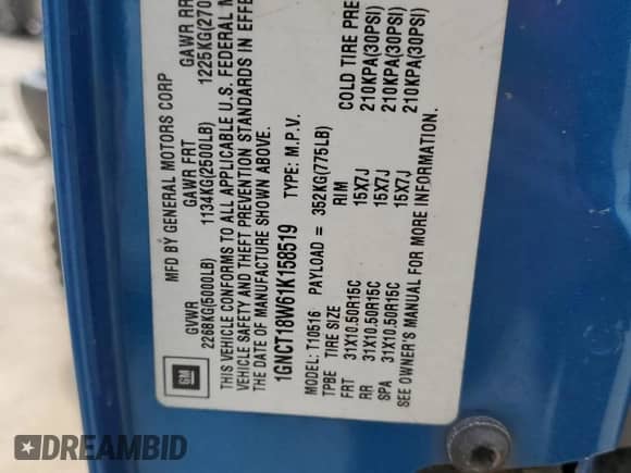 2001 Chevrolet Blazer LS z VIN 1GNCT18W61K158519, wystawiony jako Copart lot #50435495 z przebiegiem Nie podano mil oraz Nie do naprawy • Non repairable. Historia ofert i sprzedaży dostępna na DreamBid. Obrazek 13.