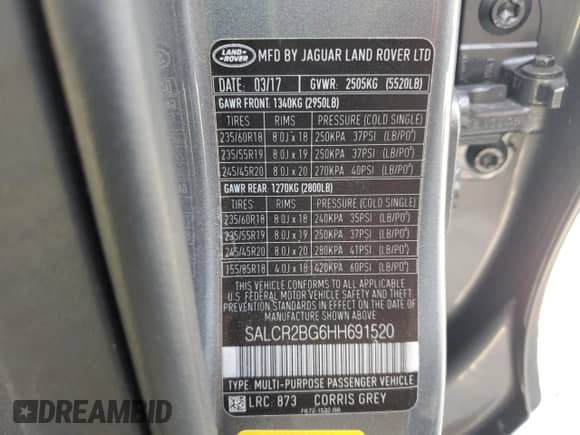 2017 Land Rover Discovery Sport HSE z VIN SALCR2BG6HH691520, wystawiony jako Copart lot #81556545 z przebiegiem 57 200 mil mil oraz Szkoda całkowita • Salvage title. Historia ofert i sprzedaży dostępna na DreamBid. Obrazek 14.