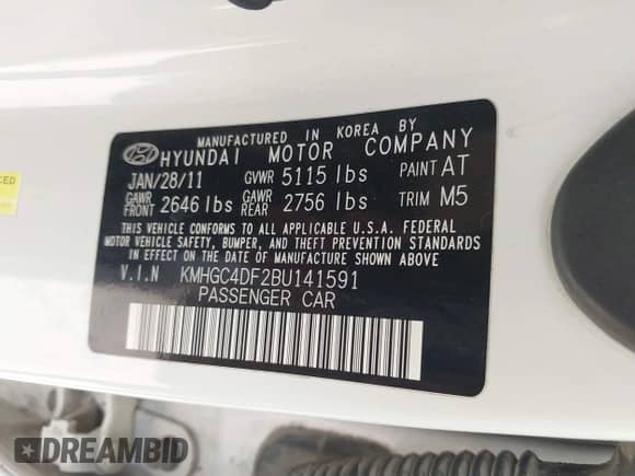 2011 Hyundai Genesis z VIN KMHGC4DF2BU141591, wystawiony jako IAAI lot #42666342 z przebiegiem Nie podano mil oraz . Historia ofert i sprzedaży dostępna na DreamBid. Obrazek 9.