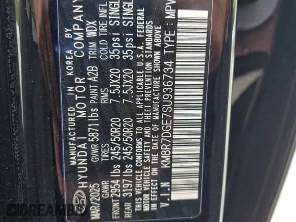 2025 Hyundai Palisade Calligraphy z VIN KM8R7DGE7SU936734, wystawiony jako Copart lot #72027145 z przebiegiem 7 249 mil mil oraz Nie do naprawy • Non repairable. Historia ofert i sprzedaży dostępna na DreamBid. Obrazek 14.