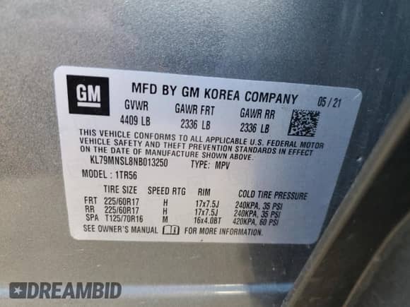 2022 Chevrolet TrailBlazer LS с VIN KL79MNSL8NB013250, выставлен на аукционе Copart как лот 81338424 с пробегом 113 167 миль миль и Списание • Salvage title. История ставок и продаж доступна на DreamBid. Изображение 13.