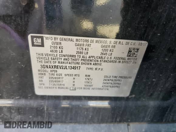 2018 Chevrolet Equinox LS с VIN 3GNAXREV2JL134917, выставлен на аукционе Copart как лот 81421605 с пробегом 126 930 миль миль и Чистый • Clean title. История ставок и продаж доступна на DreamBid. Изображение 13.
