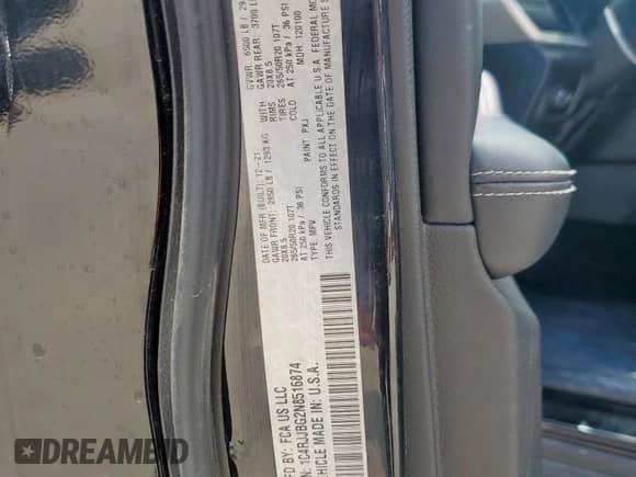 2022 Jeep Grand Cherokee Limited с VIN 1C4RJJBG2N8516874, выставлен на аукционе Copart как лот 63702135 с пробегом 48 594 миль миль и Списание • Salvage title. История ставок и продаж доступна на DreamBid. Изображение 13.