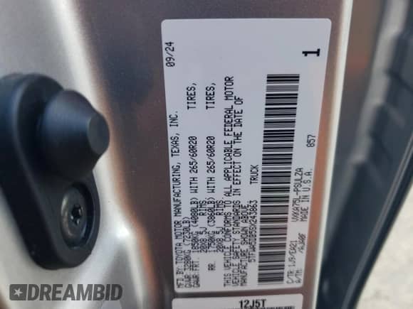 2025 Toyota Tundra SR5 with VIN 5TFWA5DB5SX243863, listed as a Copart auction lot 80366925 with 17,251 mi miles and Salvage title. Bid and sale history available at DreamBid. Image 12.