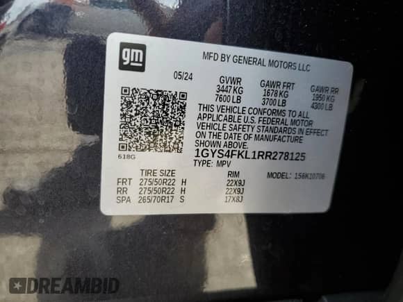 2024 Cadillac Escalade 4WD Sport z VIN 1GYS4FKL1RR278125, wystawiony jako Copart lot #65440765 z przebiegiem 15 020 mil mil oraz Szkoda całkowita • Salvage title. Historia ofert i sprzedaży dostępna na DreamBid. Obrazek 14.