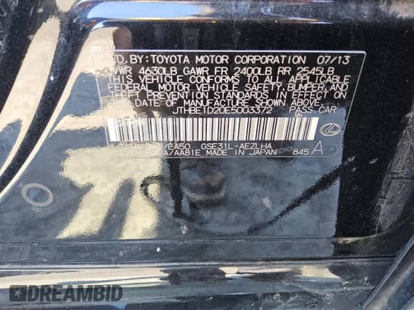 2014 Lexus IS 350 с VIN JTHBE1D20E5003372, выставлен на аукционе Copart как лот 69487785 с пробегом 144 711 миль миль и Чистый • Clean title. История ставок и продаж доступна на DreamBid. Изображение 12.