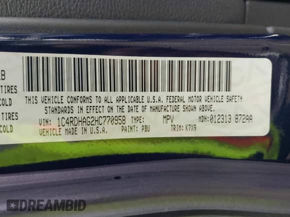 2017 Dodge Durango SXT with VIN 1C4RDHAG2HC770958, listed as a IAAI auction lot 43032312 with 166,722 mi miles and . Bid and sale history available at DreamBid. Image 9.