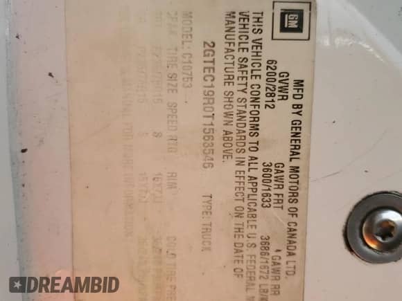 1996 GMC Sierra 1500 z VIN 2GTEC19R0T1563546, wystawiony jako Copart lot #55819425 z przebiegiem 176 900 mil mil oraz Szkoda całkowita • Salvage title. Historia ofert i sprzedaży dostępna na DreamBid. Obrazek 12.