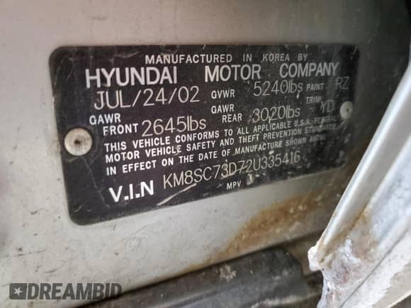 2002 Hyundai Santa Fe GLS z VIN KM8SC73D72U335416, wystawiony jako Copart lot #42543045 z przebiegiem 308 370 mil mil oraz Czysty tytuł • Clean title. Historia ofert i sprzedaży dostępna na DreamBid. Obrazek 13.