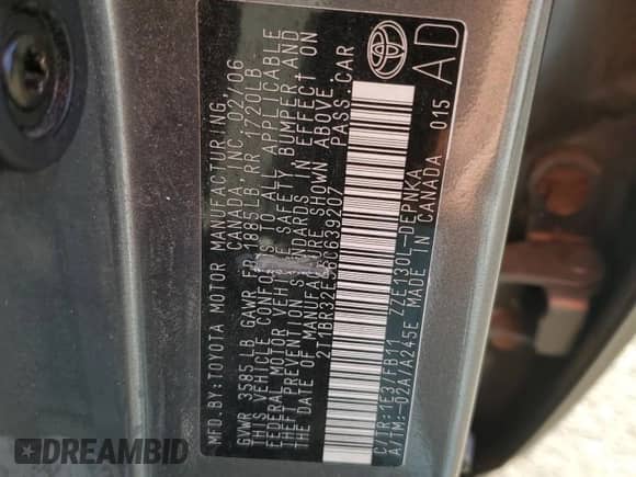 2006 Toyota Corolla LE с VIN 2T1BR32E56C639207, выставлен на аукционе Copart как лот 82439365 с пробегом 165 793 миль миль и Списание • Salvage title. История ставок и продаж доступна на DreamBid. Изображение 12.