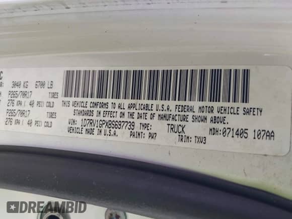 2011 Ram 1500 SLT with VIN 1D7RV1GPXBS697739, listed as a IAAI auction lot 41833058 with 198,175 mi miles and . Bid and sale history available at DreamBid. Image 9.