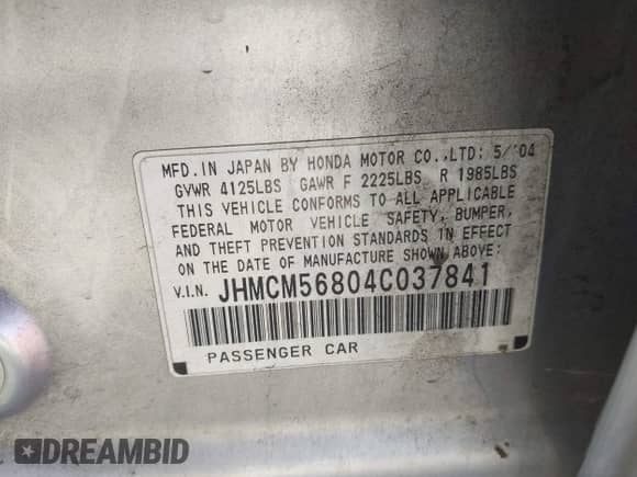 2004 Honda Accord EX с VIN JHMCM56804C037841, выставлен на аукционе IAAI как лот 43089796 с пробегом 360 787 миль миль и . История ставок и продаж доступна на DreamBid. Изображение 9.