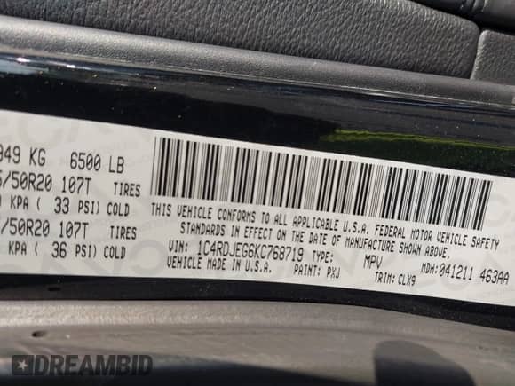 2019 Dodge Durango Citadel z VIN 1C4RDJEG6KC768719, wystawiony jako IAAI lot #42983132 z przebiegiem 166 167 mil mil oraz . Historia ofert i sprzedaży dostępna na DreamBid. Obrazek 9.