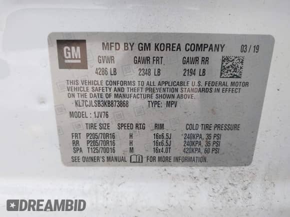 2019 Chevrolet Trax LT с VIN KL7CJLSB3KB873868, выставлен на аукционе IAAI как лот 42172047 с пробегом 91 343 миль миль и . История ставок и продаж доступна на DreamBid. Изображение 9.