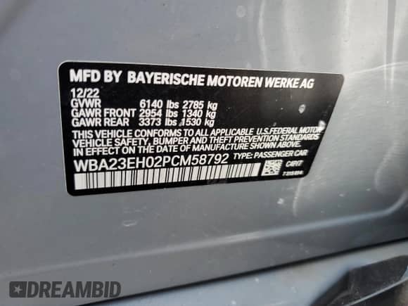 2023 BMW 7 Series 740i с VIN WBA23EH02PCM58792, выставлен на аукционе Copart как лот 69278725 с пробегом 2 029 миль миль и Чистый • Clean title. История ставок и продаж доступна на DreamBid. Изображение 12.