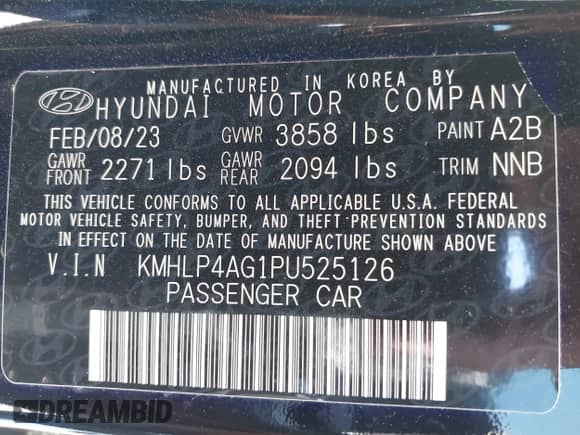 2023 Hyundai Elantra Limited with VIN KMHLP4AG1PU525126, listed as a IAAI auction lot 42981498 with 29,733 mi miles and . Bid and sale history available at DreamBid. Image 9.