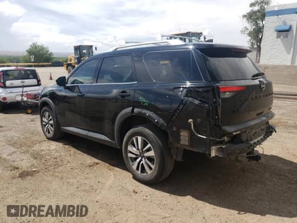 2023 Nissan Pathfinder SL with VIN 5N1DR3CCXPC232043, listed as a Copart auction lot 60051935 with 38,506 mi miles and Salvage title. Bid and sale history available at DreamBid. Image 2.