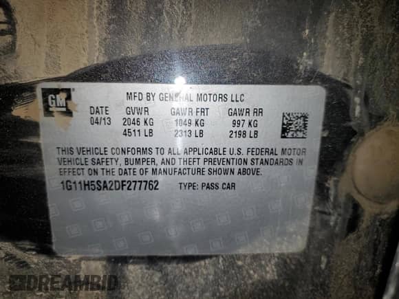 2013 Chevrolet Malibu LTZ с VIN 1G11H5SA2DF277762, выставлен на аукционе Copart как лот 85173705 с пробегом 140 105 миль миль и Списание • Salvage title. История ставок и продаж доступна на DreamBid. Изображение 12.