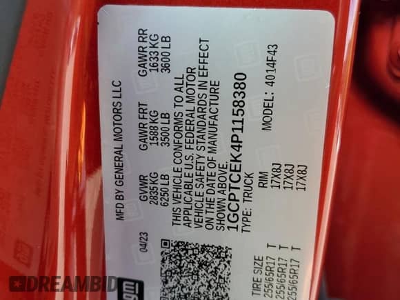 2023 Chevrolet Colorado 4WD LT with VIN 1GCPTCEK4P1158380, listed as a Copart auction lot 70520045 with 26,514 mi miles and Salvage title. Bid and sale history available at DreamBid. Image 12.