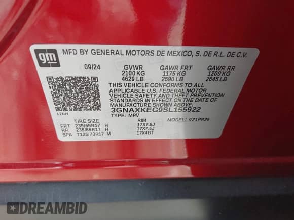 2025 Chevrolet Equinox FWD ACTIV с VIN 3GNAXKEG9SL155922, выставлен на аукционе IAAI как лот 42138096 с пробегом Не указан миль и . История ставок и продаж доступна на DreamBid. Изображение 9.