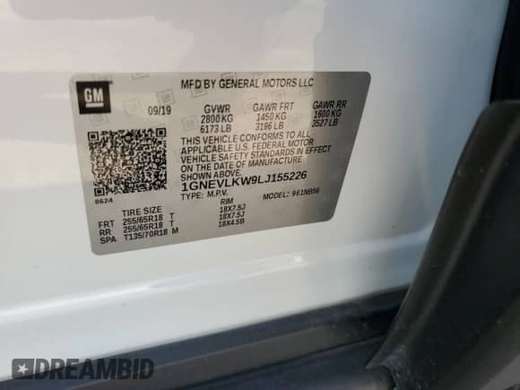 2020 Chevrolet Traverse LS с VIN 1GNEVLKW9LJ155226, выставлен на аукционе Copart как лот 68505504 с пробегом 42 517 миль миль и Списание • Salvage title. История ставок и продаж доступна на DreamBid. Изображение 13.