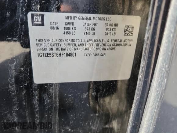 2017 Chevrolet Malibu LT с VIN 1G1ZE5ST6HF104801, выставлен на аукционе Copart как лот 62050985 с пробегом 135 518 миль миль и Списание • Salvage title. История ставок и продаж доступна на DreamBid. Изображение 13.