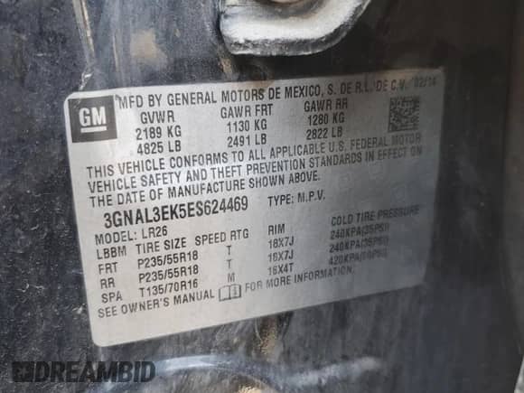 2014 Chevrolet Captiva Sport LT с VIN 3GNAL3EK5ES624469, выставлен на аукционе Copart как лот 70648124 с пробегом 154 491 миль миль и Списание • Salvage title. История ставок и продаж доступна на DreamBid. Изображение 13.