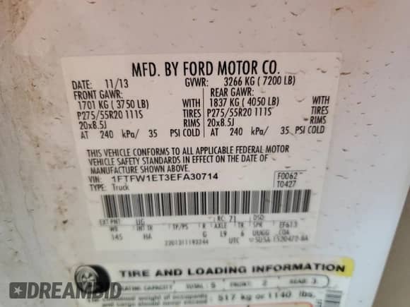 2014 Ford F-150 Lariat z VIN 1FTFW1ET3EFA30714, wystawiony jako Copart lot #84631465 z przebiegiem 97 578 mil mil oraz Szkoda całkowita • Salvage title. Historia ofert i sprzedaży dostępna na DreamBid. Obrazek 12.