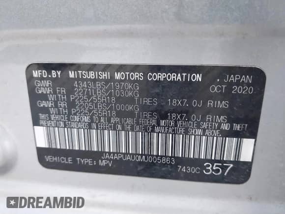 2021 Mitsubishi Outlander ES z VIN JA4APUAU0MU005863, wystawiony jako IAAI lot #43105275 z przebiegiem 65 449 mil mil oraz . Historia ofert i sprzedaży dostępna na DreamBid. Obrazek 9.