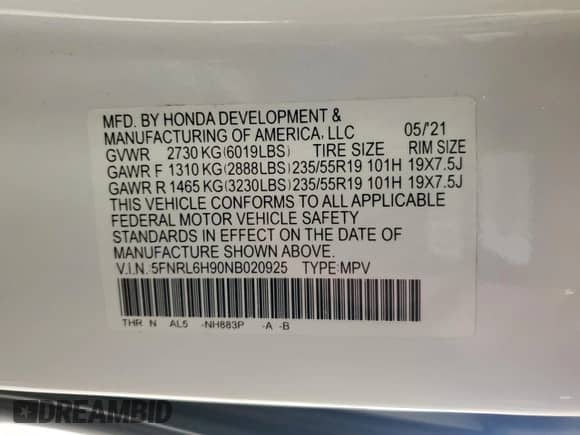 2022 Honda Odyssey Elite с VIN 5FNRL6H90NB020925, выставлен на аукционе Copart как лот 68579315 с пробегом 37 053 миль миль и Списание • Salvage title. История ставок и продаж доступна на DreamBid. Изображение 13.