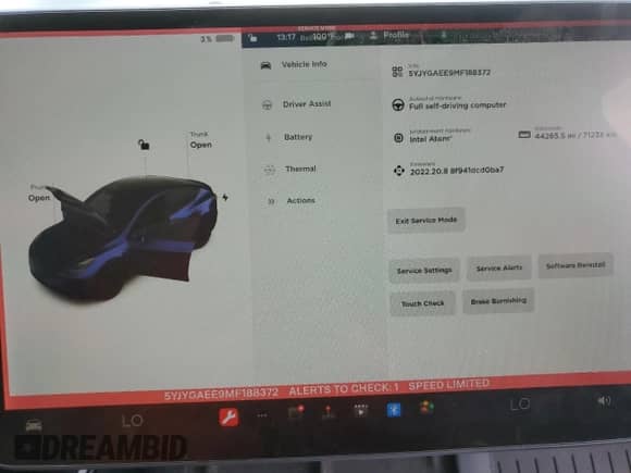 2021 Tesla Model Y Long Range with VIN 5YJYGAEE9MF188372, listed as a Copart auction lot 56622453 with 44,265 mi miles and Salvage title. Bid and sale history available at DreamBid. Image 9.
