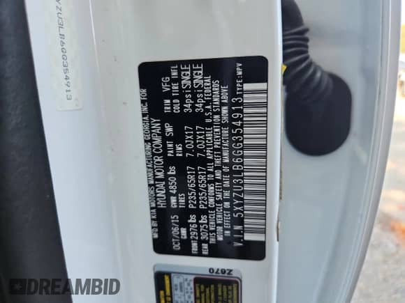 2016 Hyundai Santa Fe с VIN 5XYZU3LB6GG354913, выставлен на аукционе Copart как лот 80467895 с пробегом Не указан миль и Списание • Salvage title. История ставок и продаж доступна на DreamBid. Изображение 12.