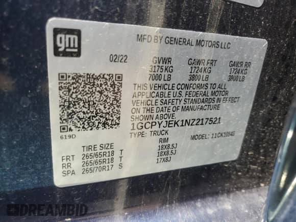 2022 Chevrolet Silverado 1500 LT with VIN 1GCPYJEK1NZ217521, listed as a Copart auction lot 56142645 with 22,374 mi miles and Salvage title. Bid and sale history available at DreamBid. Image 12.