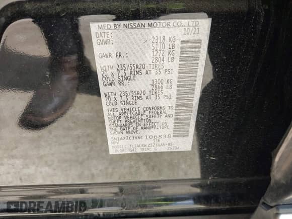 2022 Nissan Murano SL with VIN 5N1AZ2CJXNC106838, listed as a IAAI auction lot 42548672 with 45,324 mi miles and . Bid and sale history available at DreamBid. Image 9.