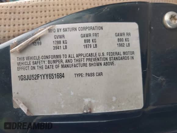 2000 Saturn LS z VIN 1G8JU52F1YY651684, wystawiony jako IAAI lot #43342271 z przebiegiem 329 804 mil mil oraz . Historia ofert i sprzedaży dostępna na DreamBid. Obrazek 9.