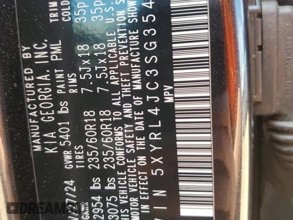 2025 Kia Sorento S с VIN 5XYRL4JC3SG354719, выставлен на аукционе Copart как лот 67708315 с пробегом 5 420 миль миль и Списание • Salvage title. История ставок и продаж доступна на DreamBid. Изображение 14.