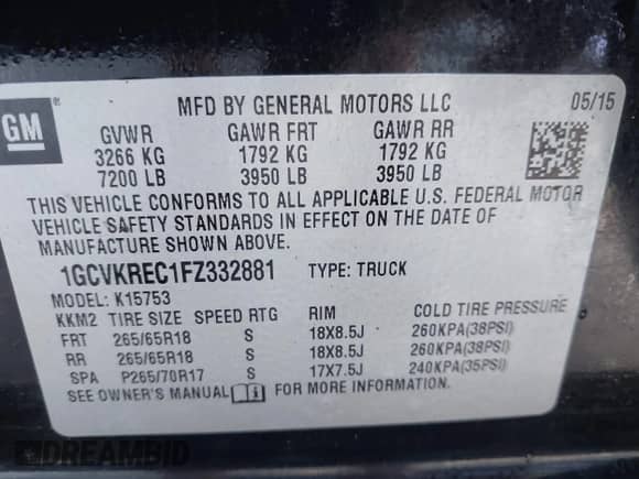 2015 Chevrolet Silverado 1500 LT with VIN 1GCVKREC1FZ332881, listed as a IAAI auction lot 42744439 with 124,409 mi miles and . Bid and sale history available at DreamBid. Image 9.